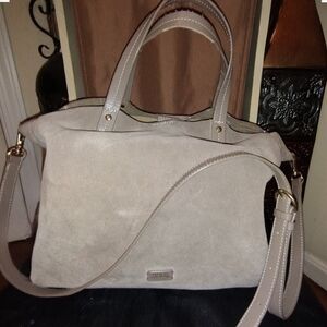 Frances Valentine Vachetta Leather Trimmed Margaret Gray Suede Tote.
